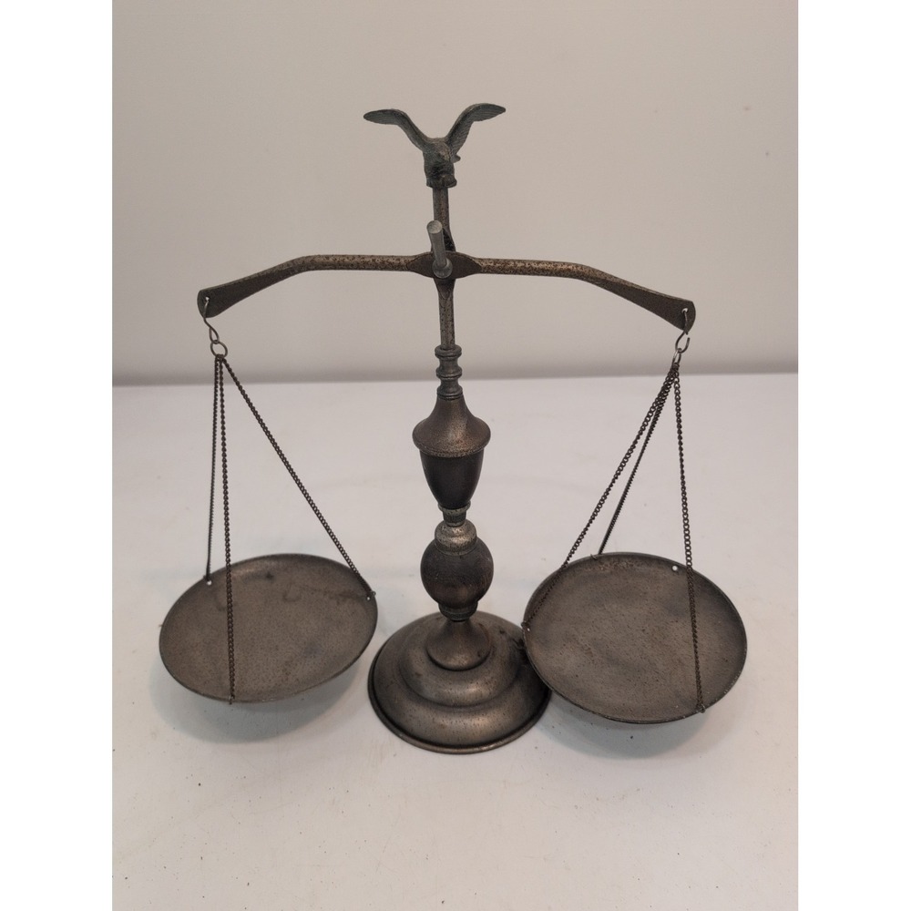 VINTAGE BRASS BALANCE SCALES OF JUSTICE Made In Japan EAGLE FINIAL 16" MCM